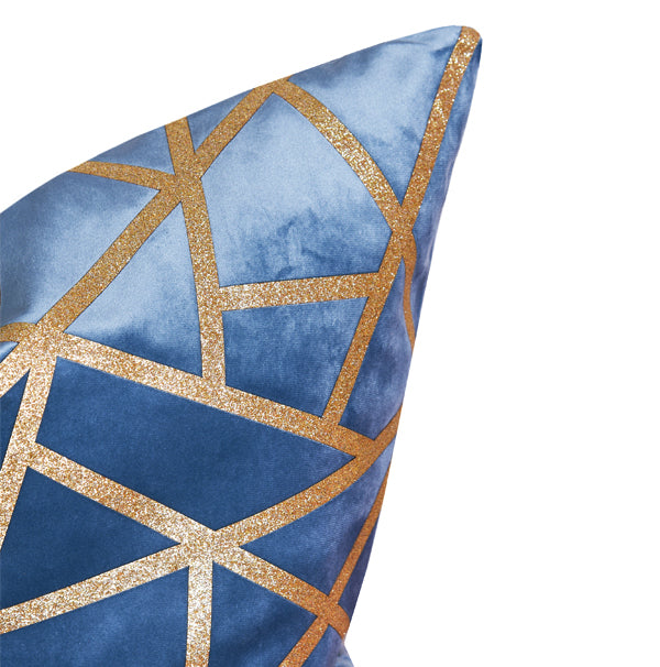 Luxury Velvet Throw Pillow Cover (Blue & Gold Cushion Cover) - GLARA HOME