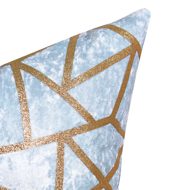 Luxury Cloud Velvet Throw Pillow Cover (Light Blue & Gold Cushion Cover) - GLARA HOME