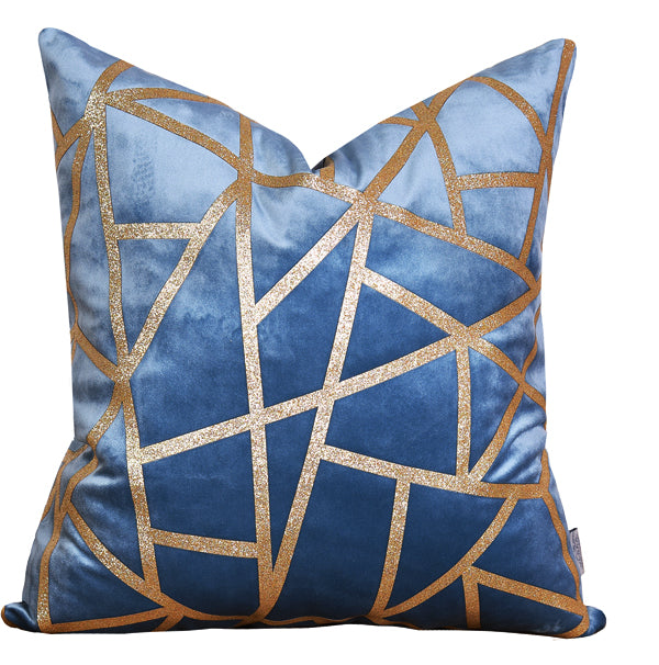 Luxury Velvet Throw Pillow Cover (Blue & Gold Cushion Cover) - GLARA HOME