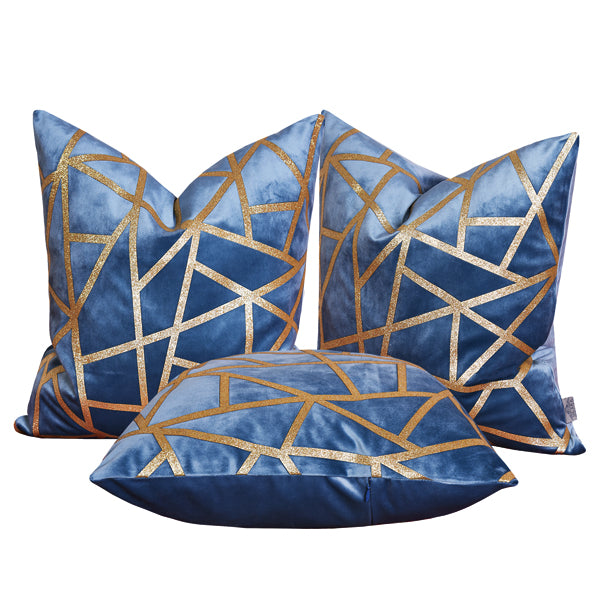 Luxury Velvet Throw Pillow Cover (Blue & Gold Cushion Cover) - GLARA HOME