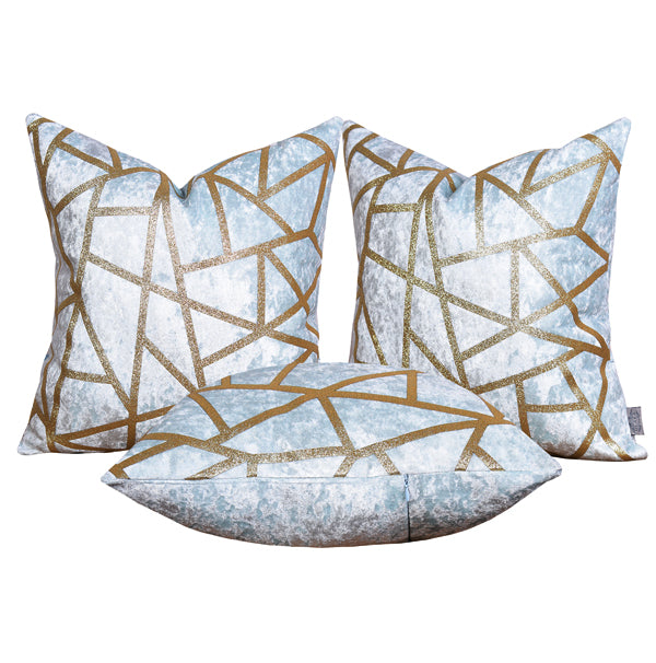 Luxury Cloud Velvet Throw Pillow Cover (Light Blue & Gold Cushion Cover) - GLARA HOME