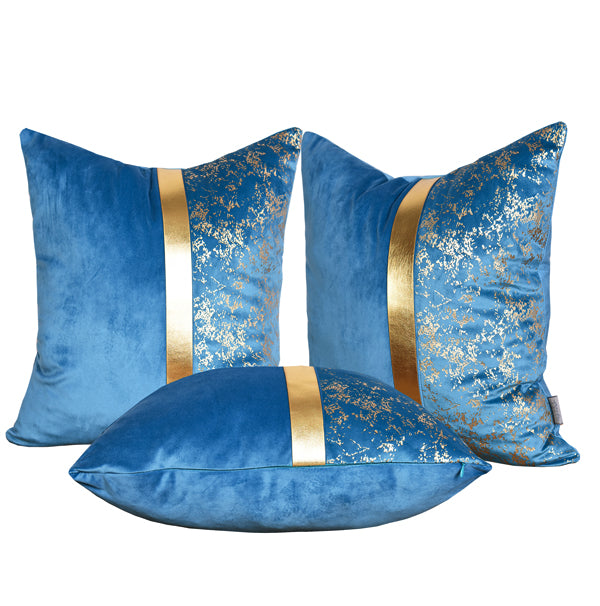 Luxury Velvet Throw Pillow Cover ( Blue & Gold Cushion Cover) - GLARA HOME