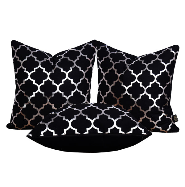 Luxury Velvet Throw Pillow Cover (Black & Silver Cushion Cover) - GLARA HOME