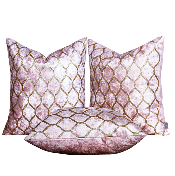 Luxury Velvet Throw Pillow Cover (Blush Pink & Gold Cushion Cover) - GLARA HOME