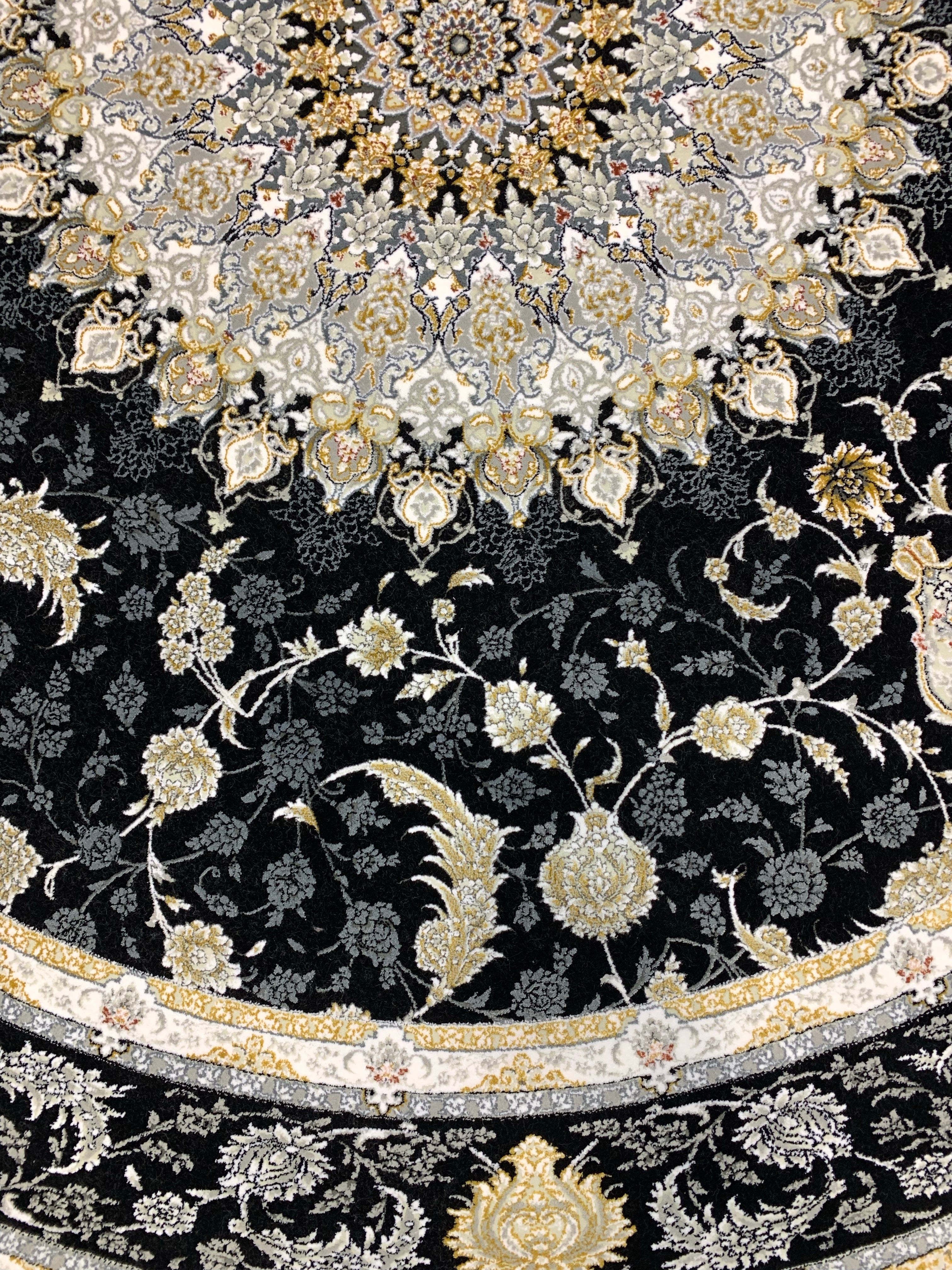 Isfahan Black Round Rug, 5x5 , 7x7 Dining Table Rug, Modern carpet , Iranian rugs
