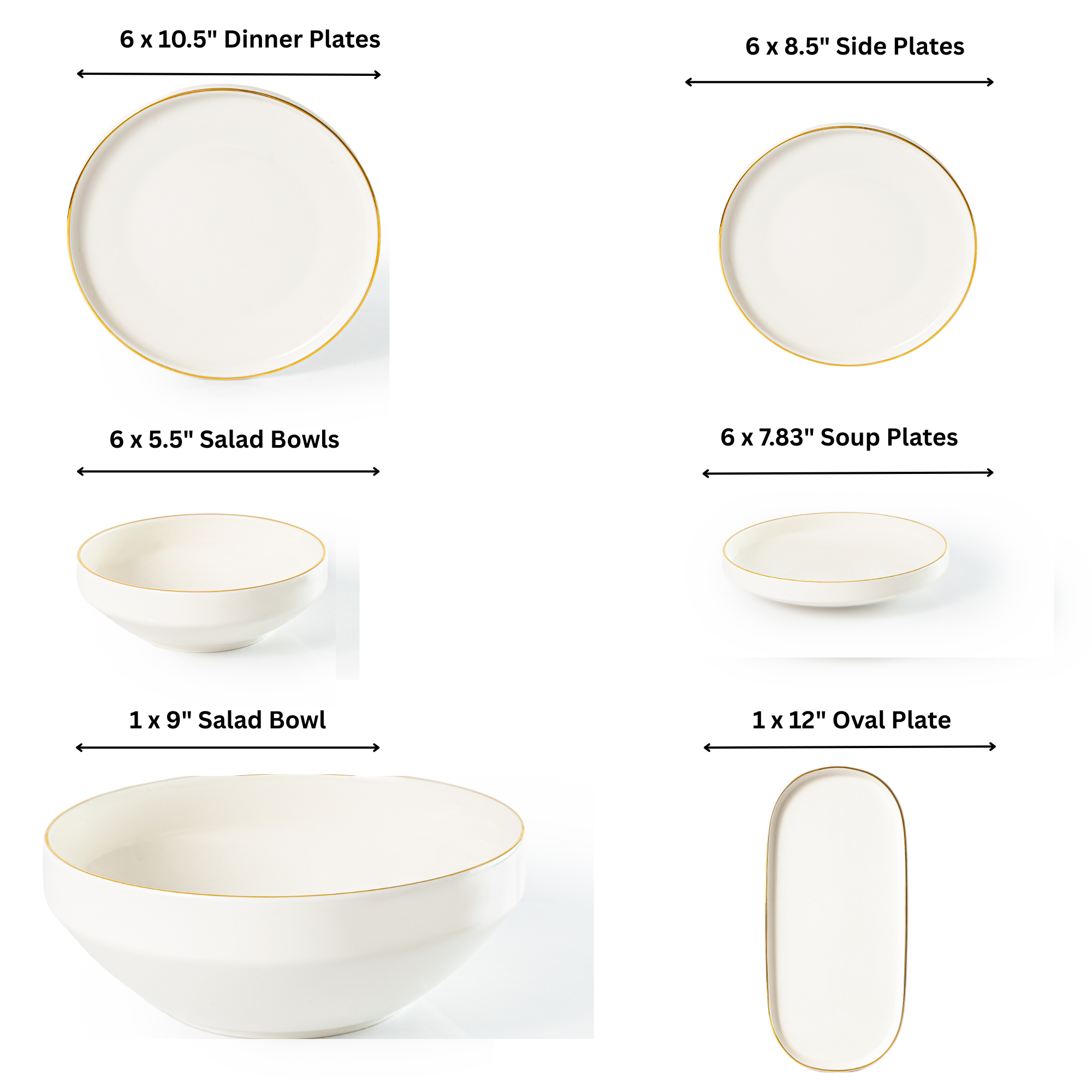 26-Pieces New Bone China Dinner Set with Gold Rim (SD-263) - GLARA HOME