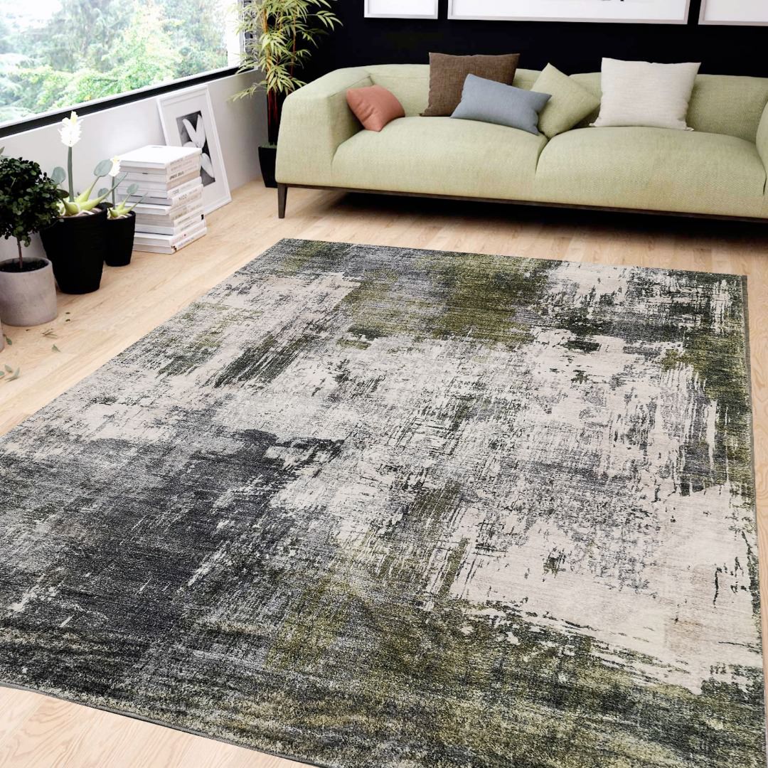 Glara Modern Grey and olive green 10x13, 8x10 rug
