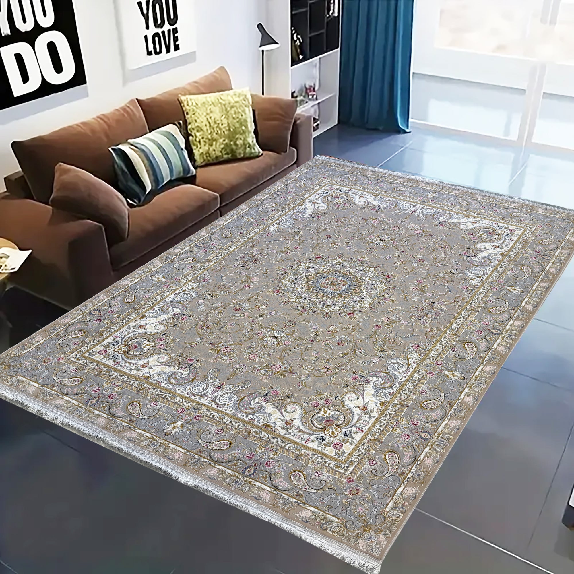 AFROZE BEIGE 1500 Reed Persian Machine Made Rug - GLARA HOME