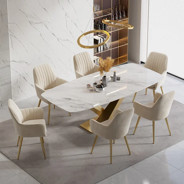 AWX007 Low Arm Cream/ Gold Dining Chair - GLARA HOME
