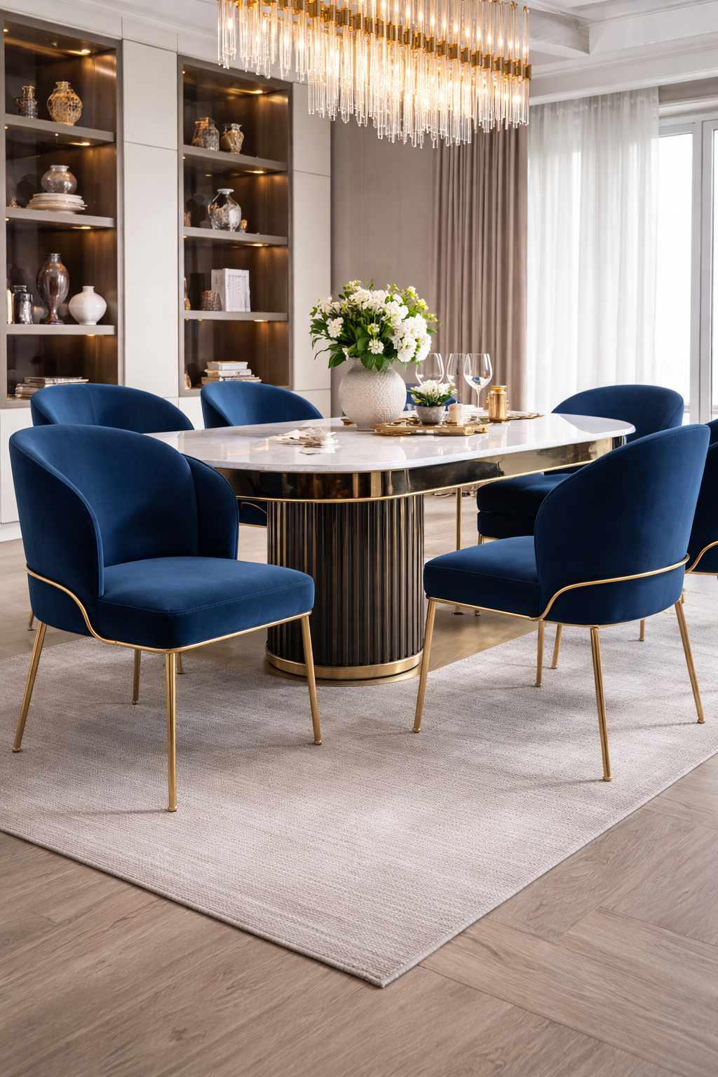 Aurelia Navy Velvet Dining Chair – Gold Accent Frame - GLARA HOME