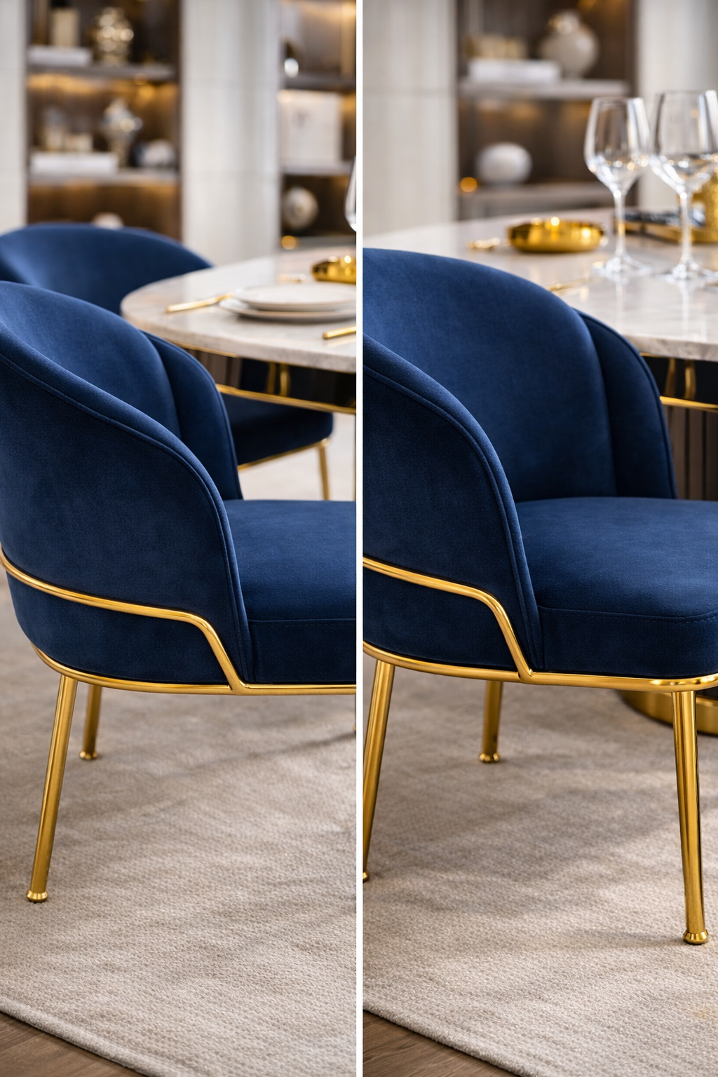 Aurelia Navy Velvet Dining Chair – Gold Accent Frame - GLARA HOME