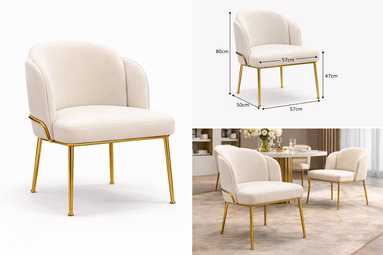 Aurelia Navy Velvet Dining Chair – Gold Accent Frame - GLARA HOME