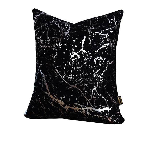 Black Velvet Abstract Cushion Cover ( Silver Accent) - GLARA HOME