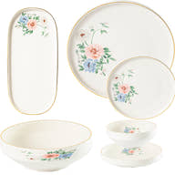 Bloom 26-Pieces Bone China Dinner Set – 24K Gold Rim & Floral Charm (SD-264) - GLARA HOME