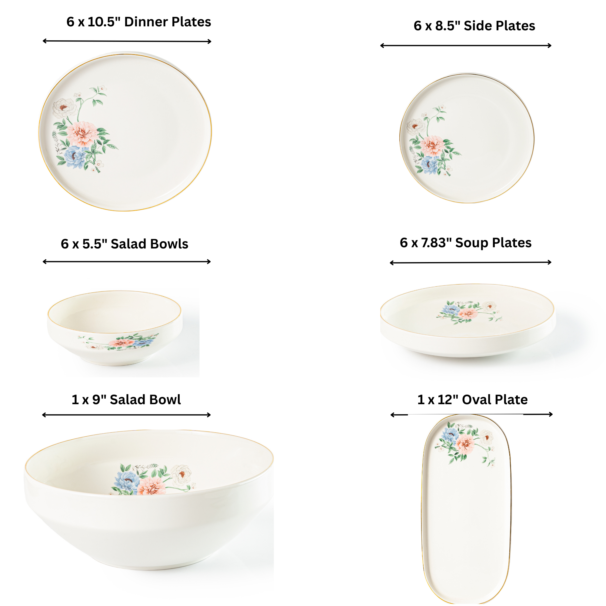 Bloom 26-Pieces Bone China Dinner Set – 24K Gold Rim & Floral Charm (SD-264) - GLARA HOME