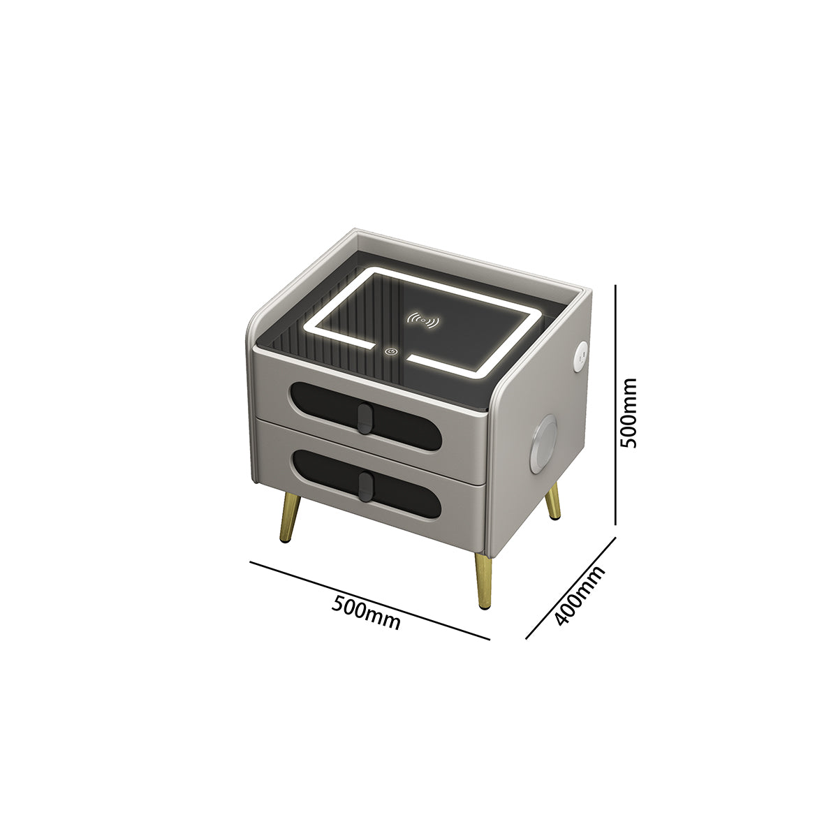 CA011-K- USB-4  Beige / Black Smart Night Stand - GLARA HOME
