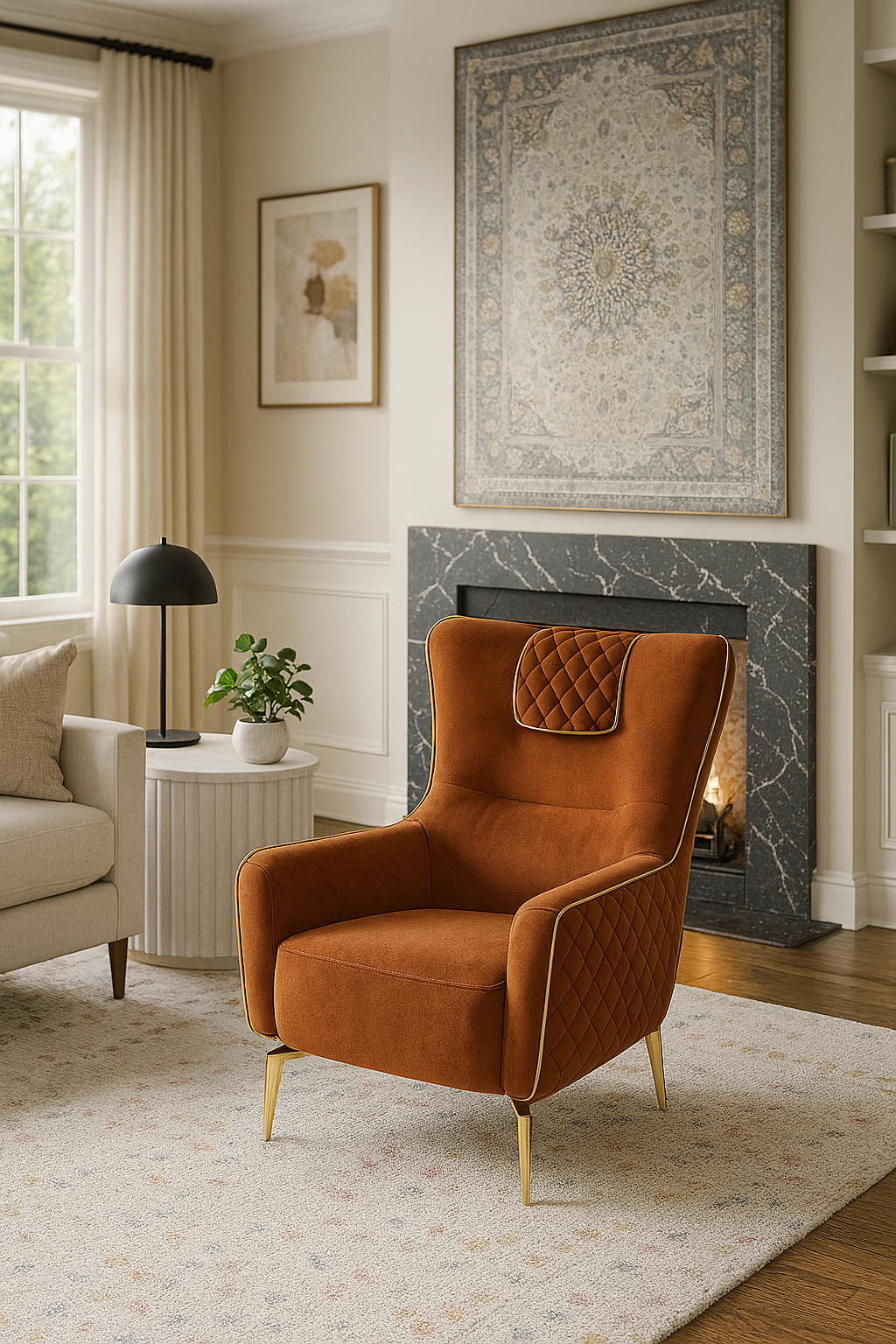 Casa Accent Chair ( Max08 Orange/ Gold ) - GLARA HOME