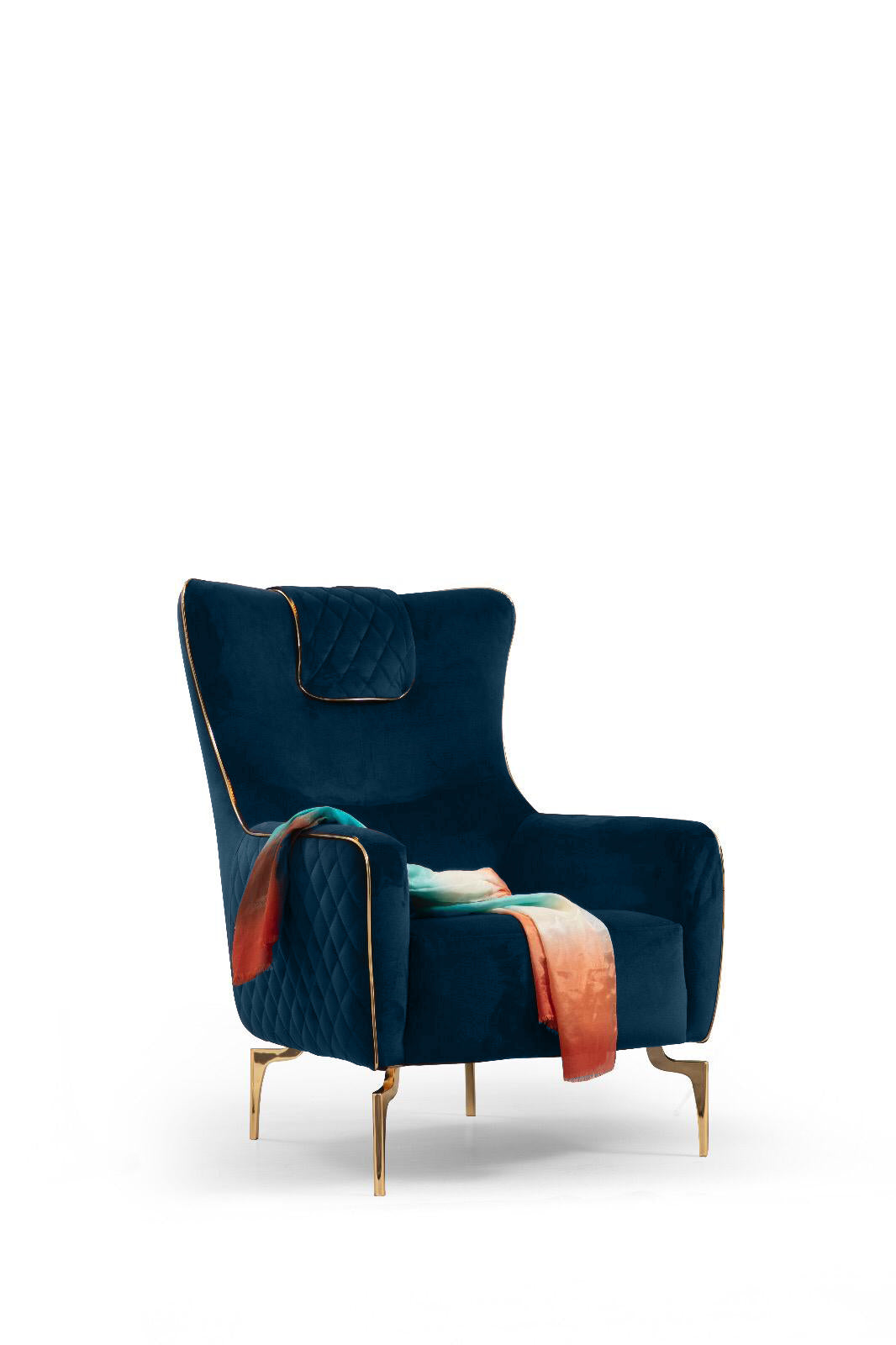 Casa Accent Chair ( Max14 Navy/ Gold ) - GLARA HOME