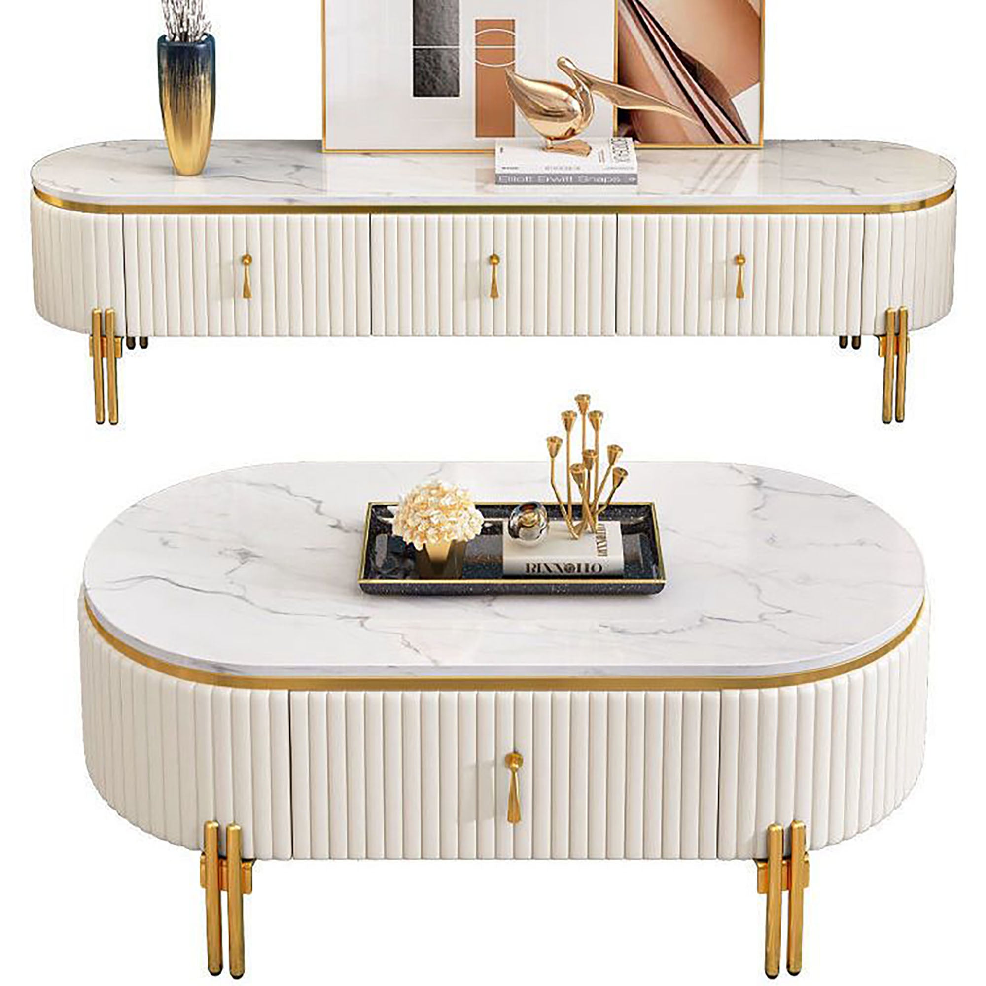 Celeste Luxe Coffee Table & TV Stand Set (MX-11) - GLARA HOME