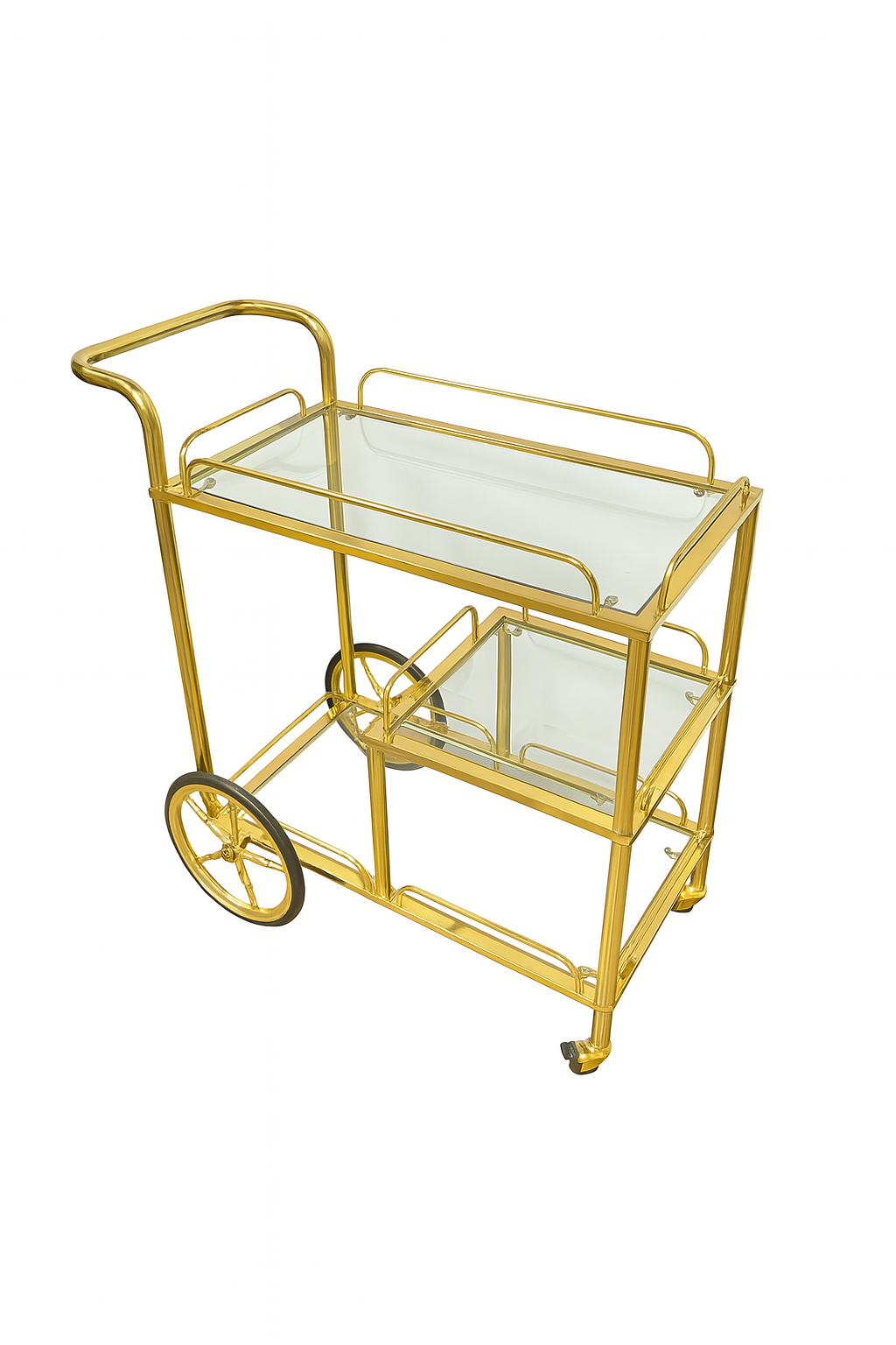 AUREL Gold Bar Cart – 2-Tier Glass Serving Trolley