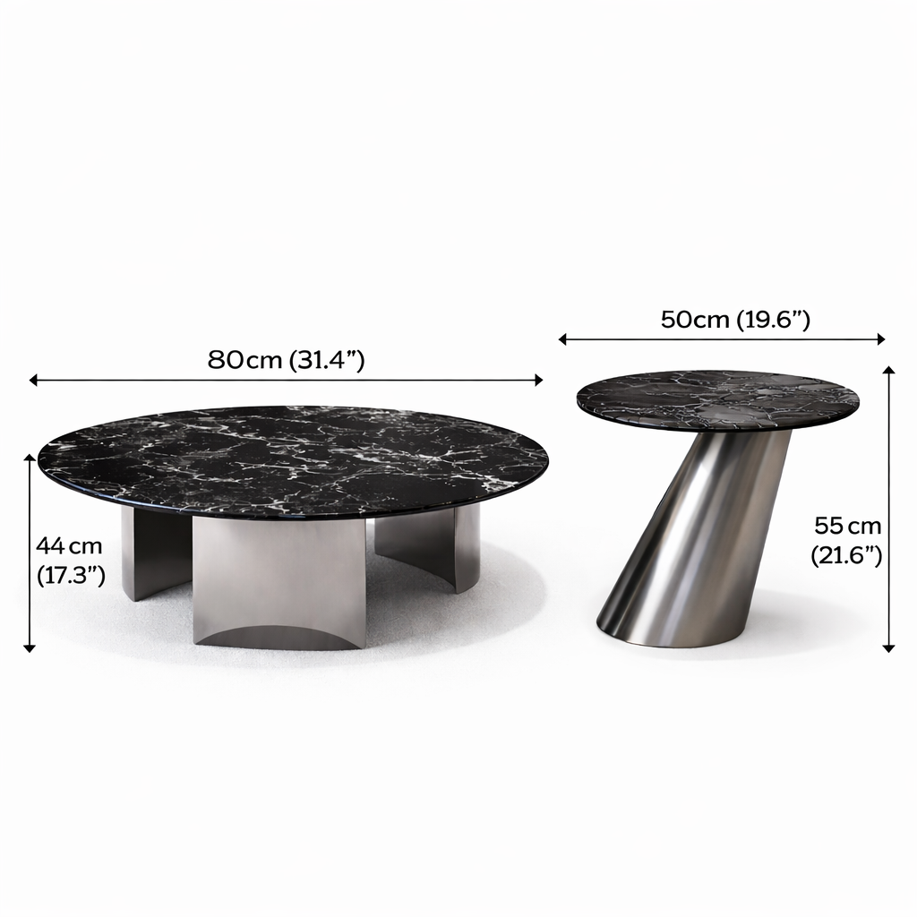 Velora Round Modern Marble Coffee Table Set with Sculptural Side Table - GLARA HOME