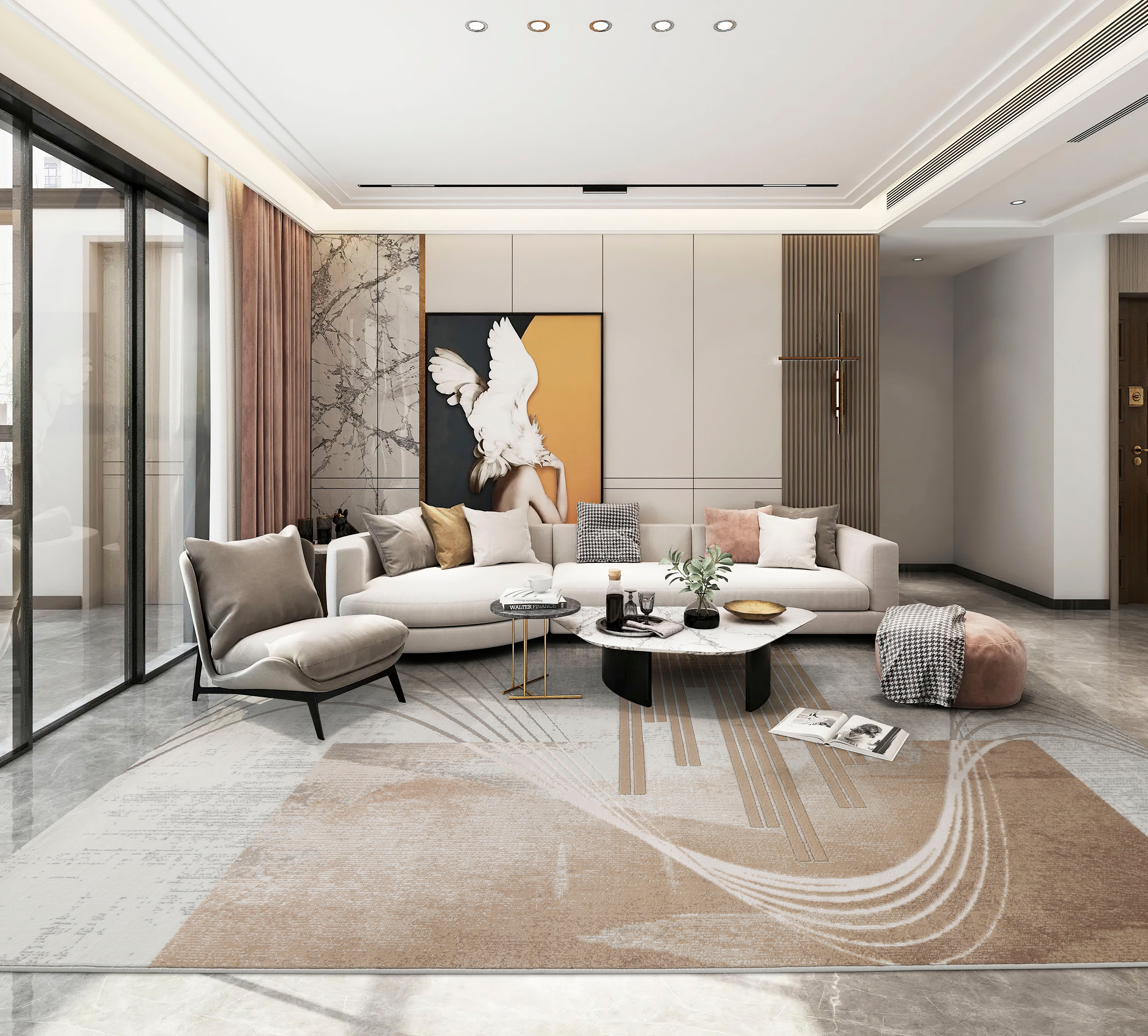 Diania Modern Area Rug – Neutral Abstract Design | Polypropylene & Polyester ( DY -01) - GLARA HOME