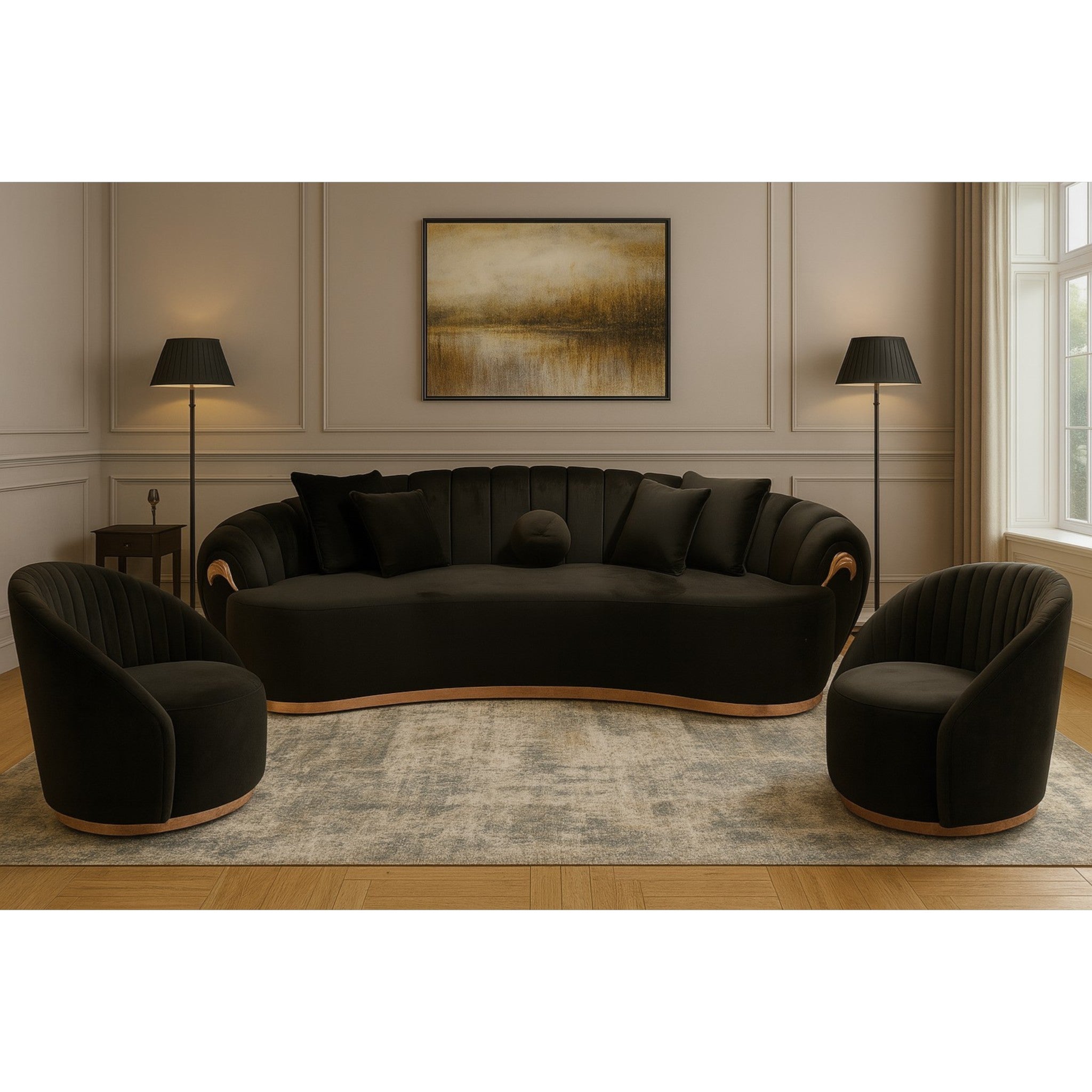 Prada Sofa Set Velvet/ Dark Brown & Rose Gold Accent (MEGASOFT M-104)