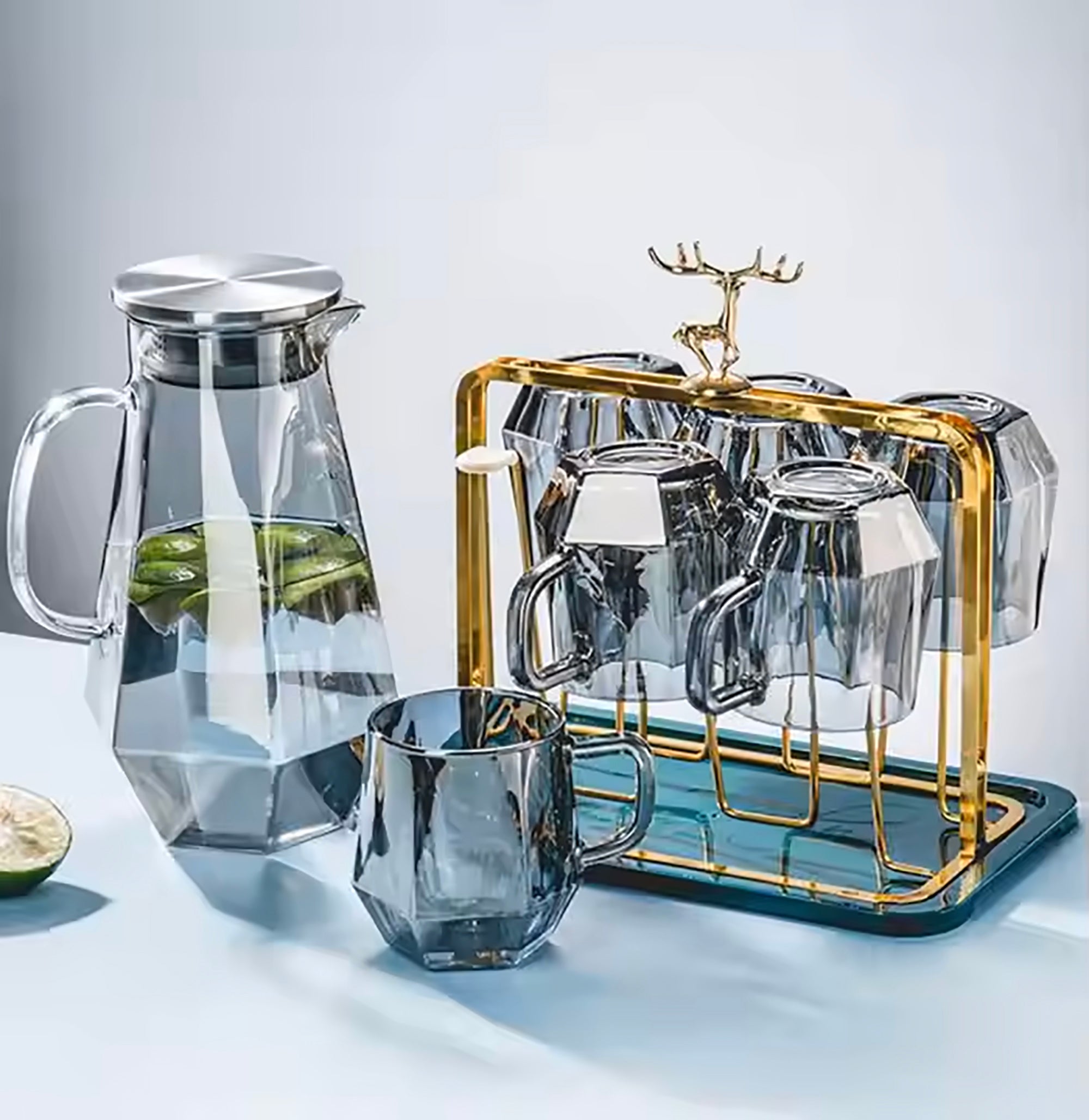 Elegant Amber Diamond Glass Pitcher Set – 1.5L Jug & 6 Glasses (RTL-16) - GLARA HOME
