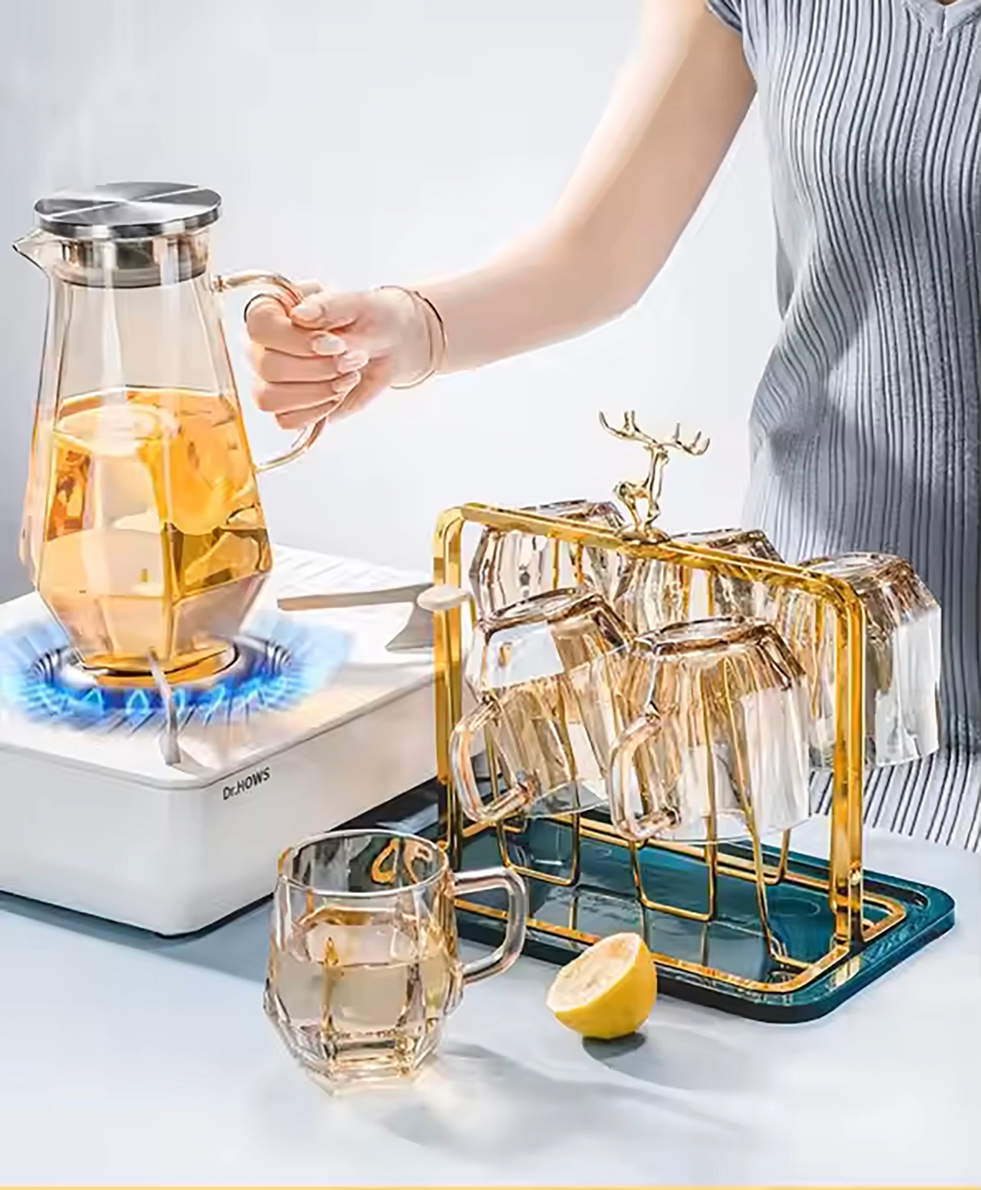 Elegant Amber Diamond Glass Pitcher Set – 1.5L Jug & 6 Glasses (RTL-16) - GLARA HOME