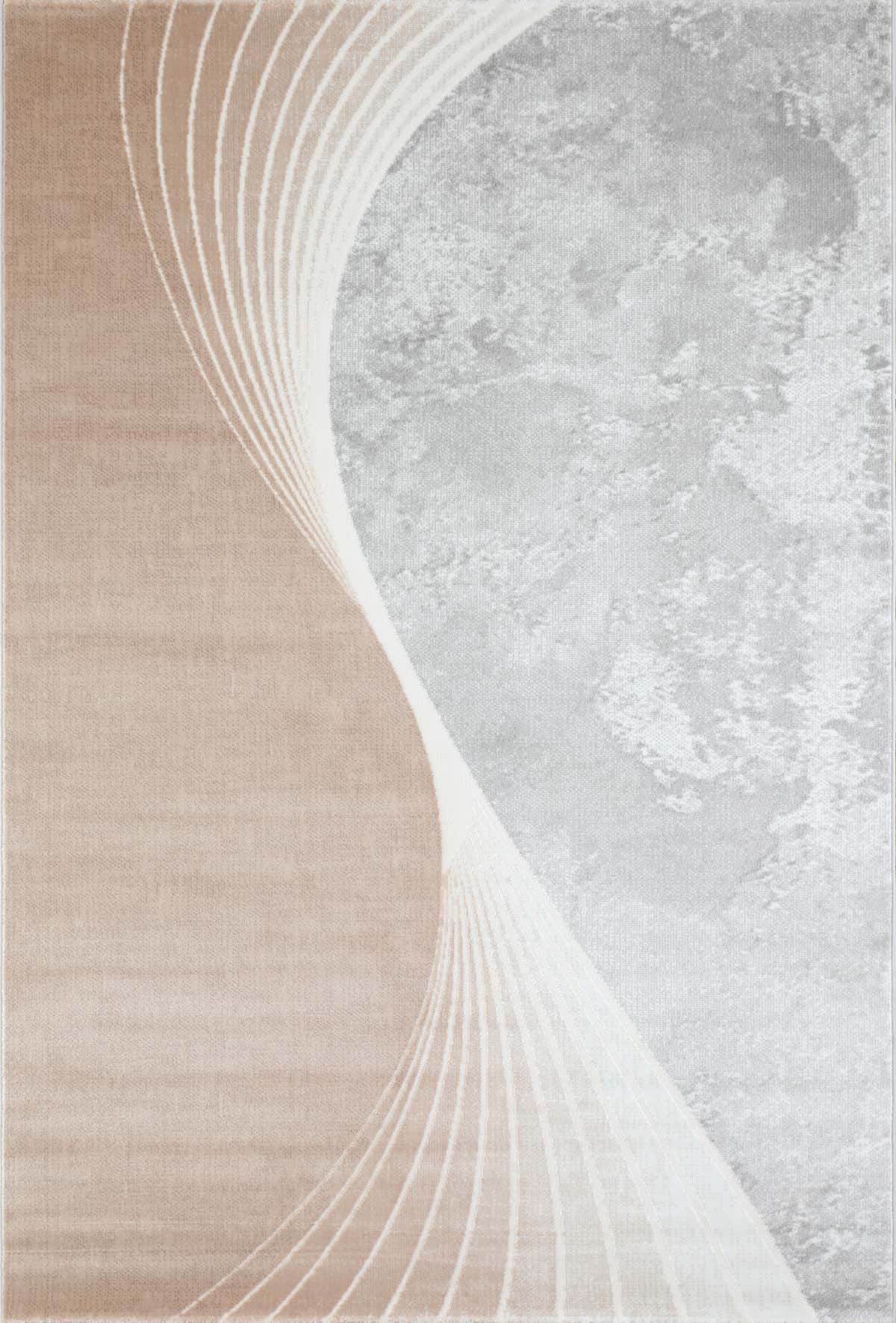 Glara “ARCORA” Modern Curve Area Rug – Beige & Grey Statement Design ( TX -06 ) - GLARA HOME