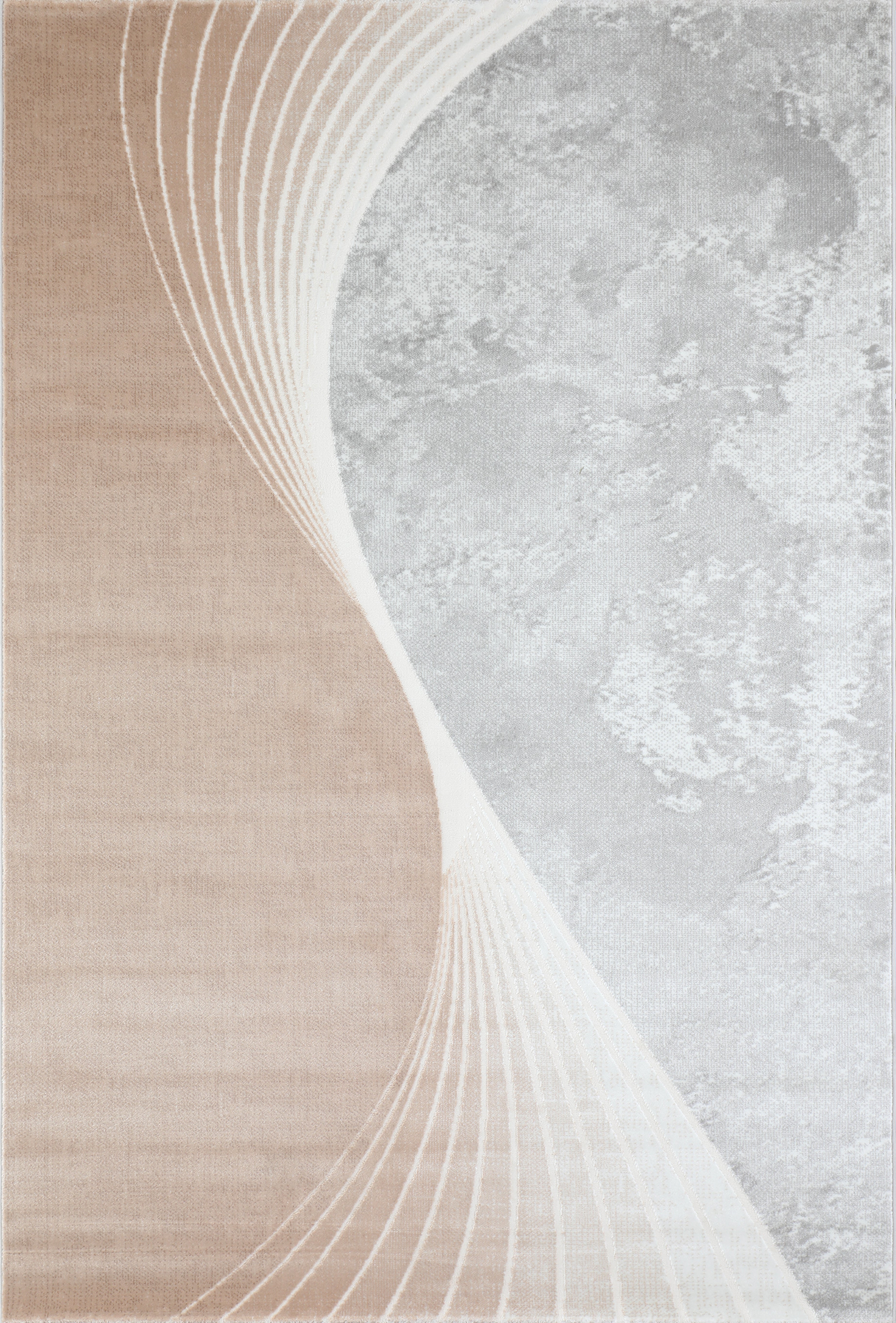 Glara “ARCORA” Modern Curve Area Rug – Beige & Grey Statement Design ( TX -06 ) - GLARA HOME