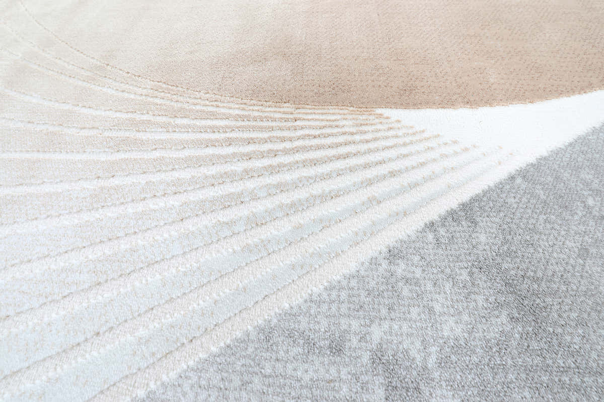 Glara “ARCORA” Modern Curve Area Rug – Beige & Grey Statement Design ( TX -06 ) - GLARA HOME