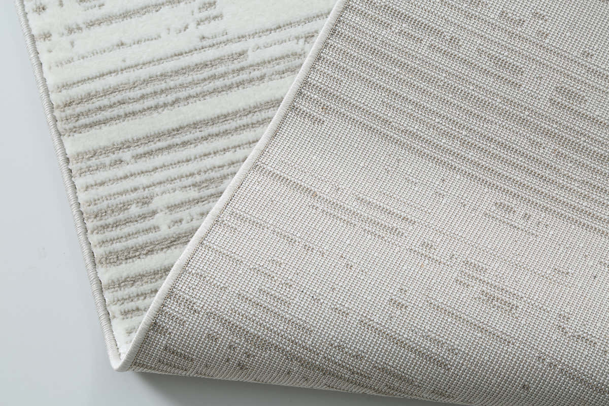 Glara “STRATA” Linear Textured Area Rug – Ivory & Soft Grey ( WX- 01 ) - GLARA HOME