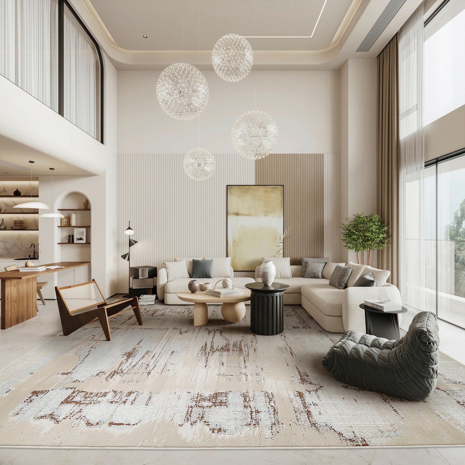 Glara Sandstone Abstract Rug – Warm Beige & Earth Tones ( PSN -03) - GLARA HOME