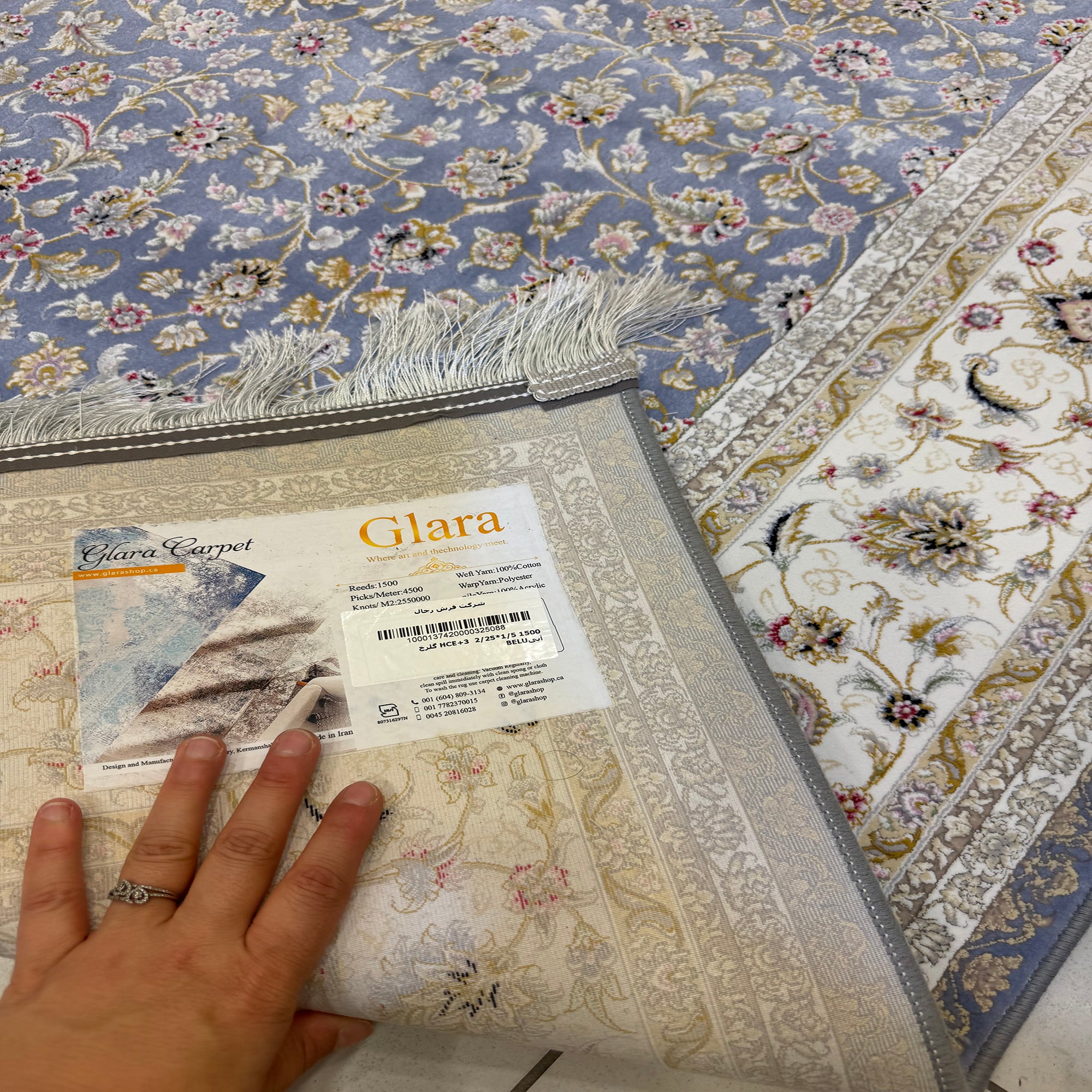 Golrokh 1500 Reed Blue Persian Rug - GLARA HOME