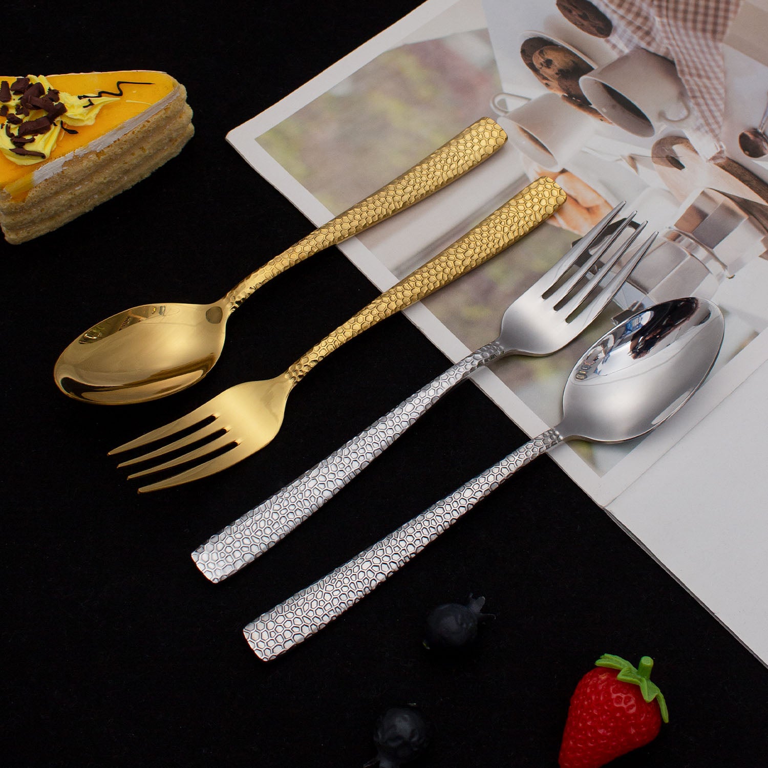 Honey Comb Silver/ Gold Spoon & Forks - GLARA HOME