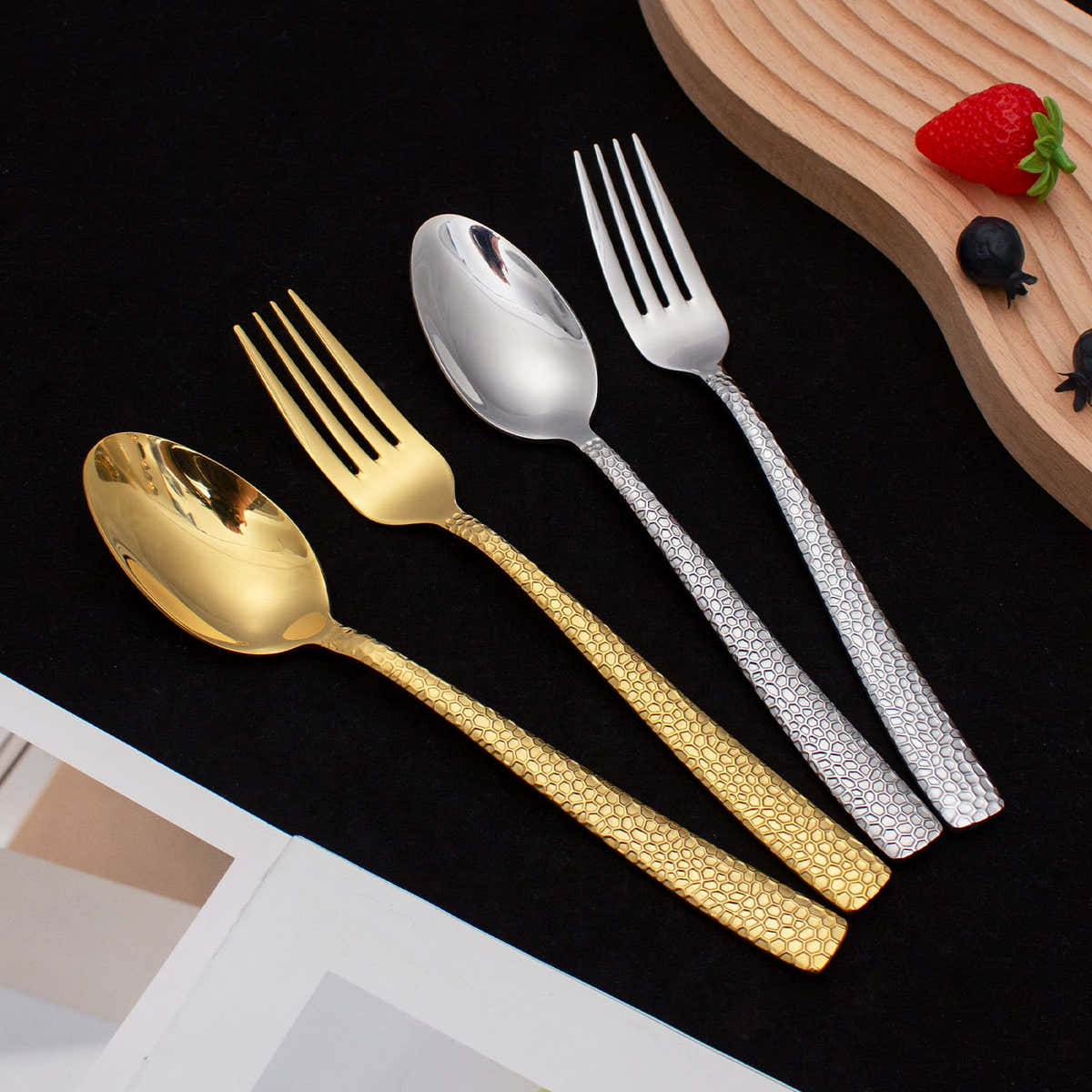 Honey Comb Silver/ Gold Spoon & Forks - GLARA HOME