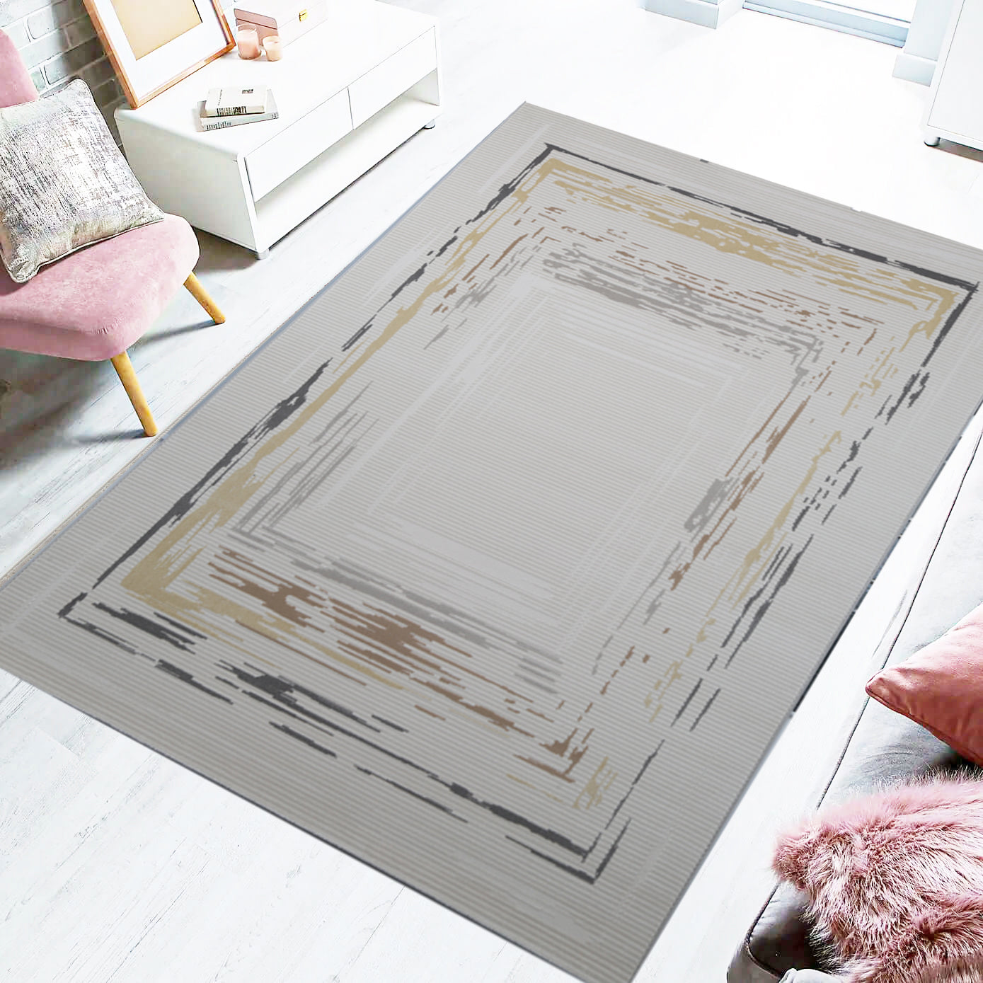 Horizon Frame Contemporary Area Rug (GD-01) - GLARA HOME