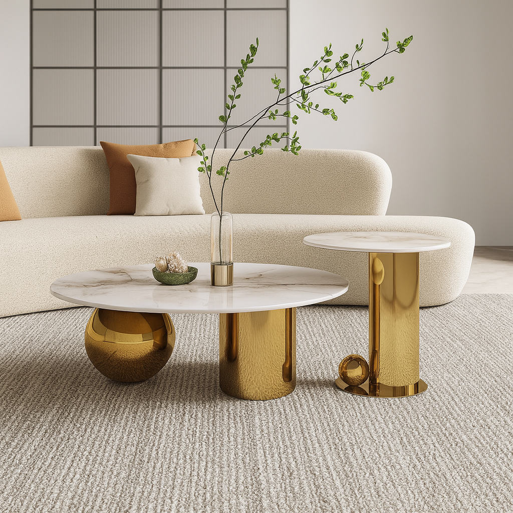 LUXOR Duet – Titanium Marble Table Set (C657) - GLARA HOME