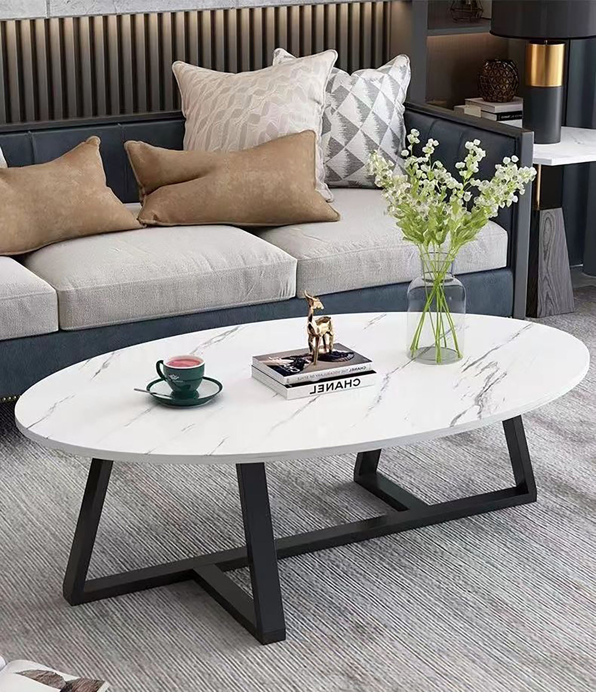 Luna MDF Marble Look Coffee Table - GLARA HOME