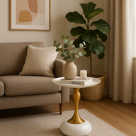 Lunara White & Gold Accent Table - GLARA HOME