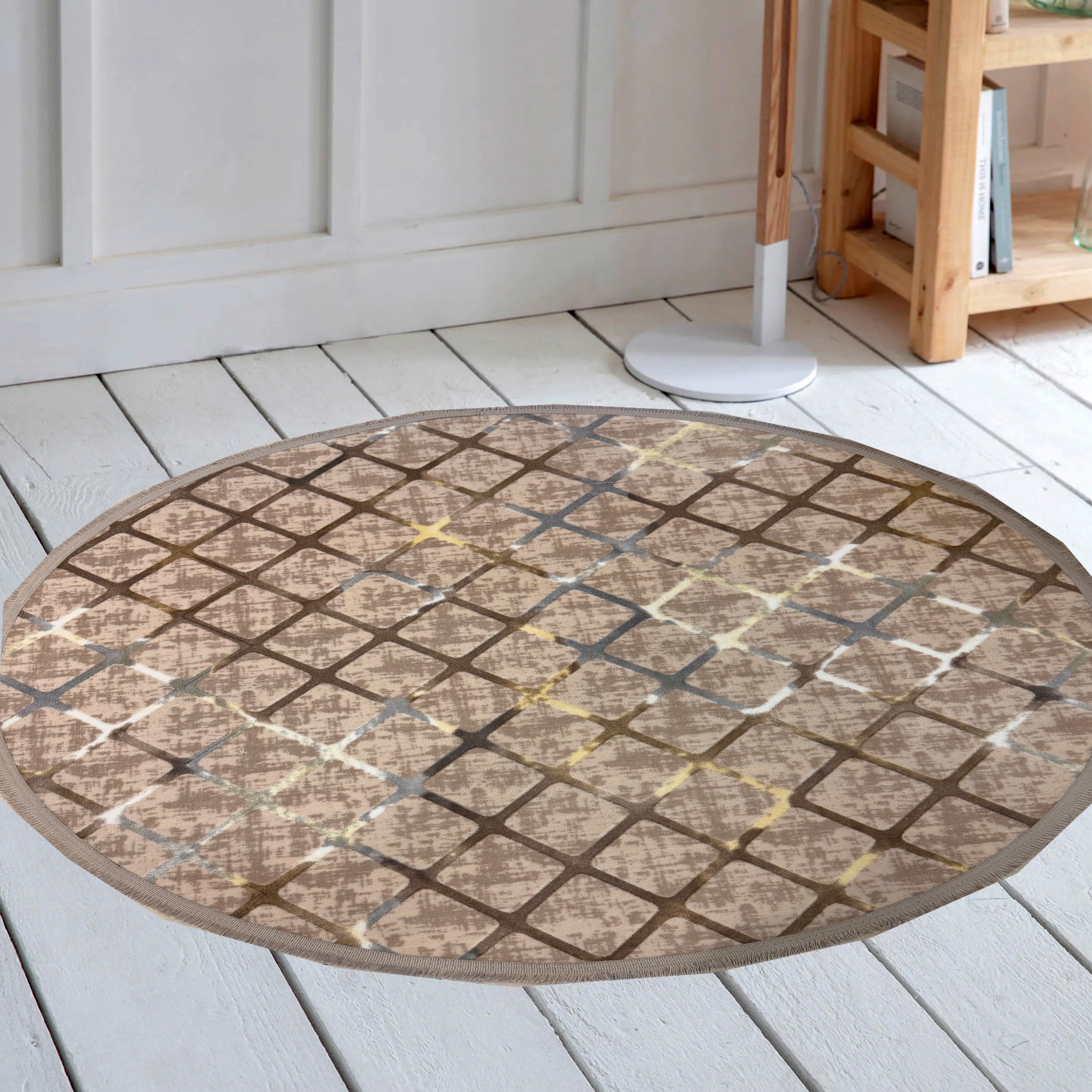 Lux Modern Beige Gold Round Rug - GLARA HOME