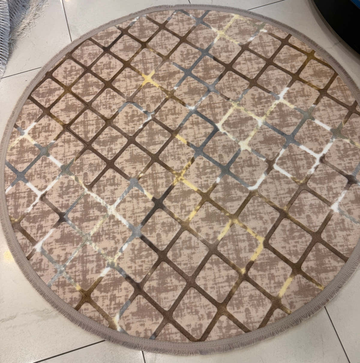 Lux Modern Beige Gold Round Rug - GLARA HOME