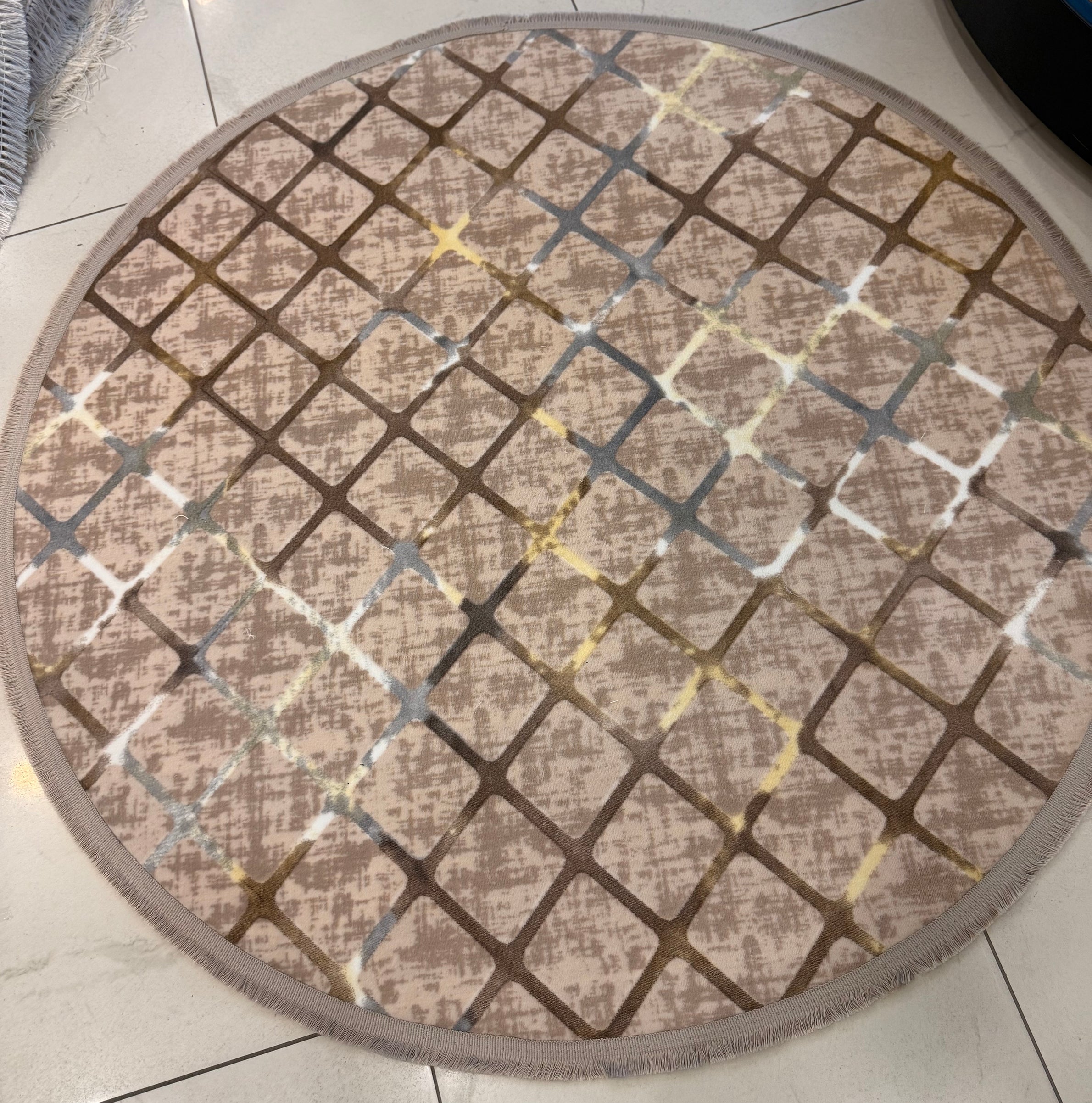 Lux Modern Beige Gold Round Rug - GLARA HOME