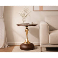 Luxury Modern Side Table in Walnut & Brushed Gold - GLARA HOME