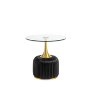 Luxury Round Side Table X-818 – Glass Top with Leather & Gold Base - GLARA HOME
