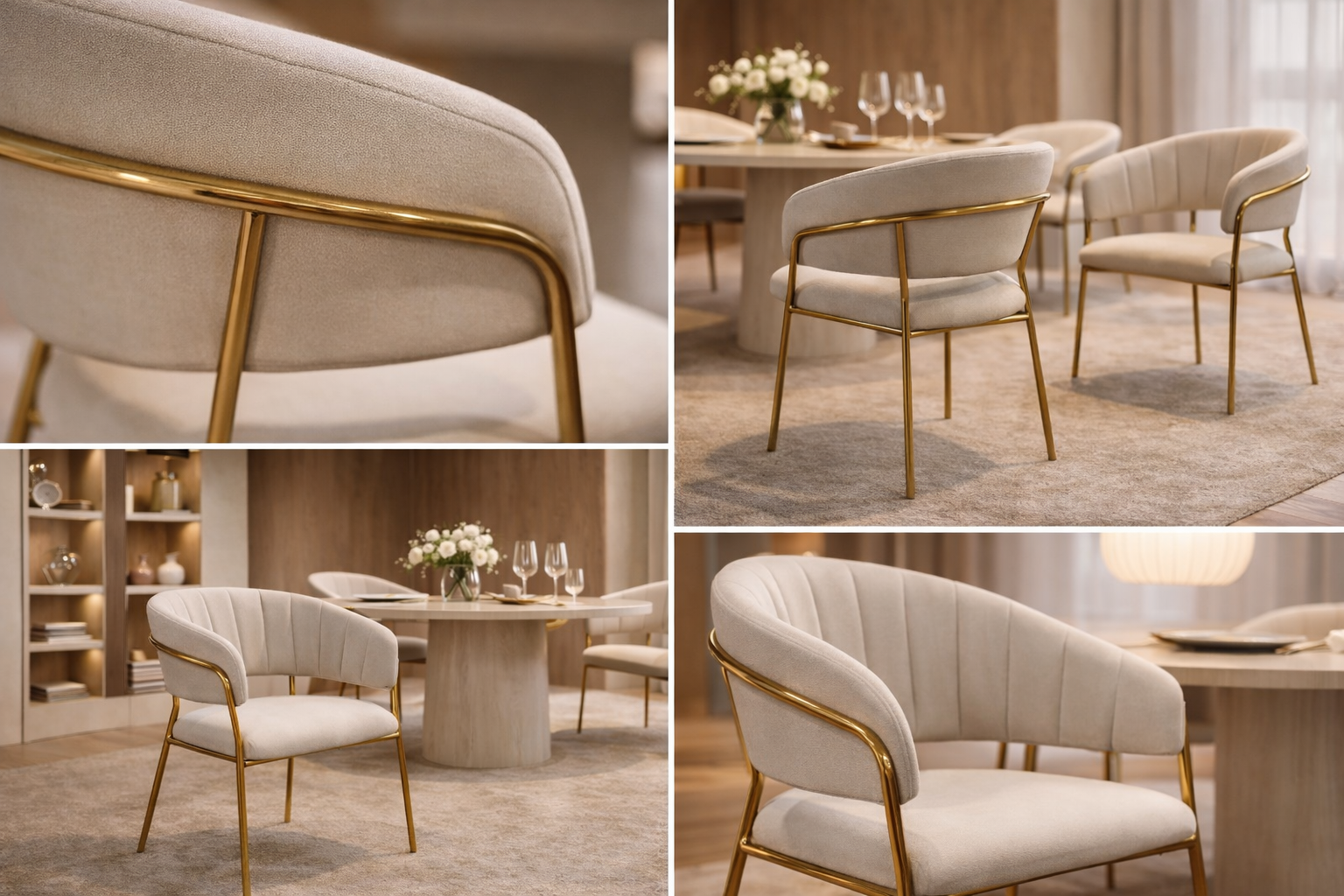 Modern Cream Dining Chair with Stainless Steel Frame | Milano Curve | Glara Home - GLARA HOME
