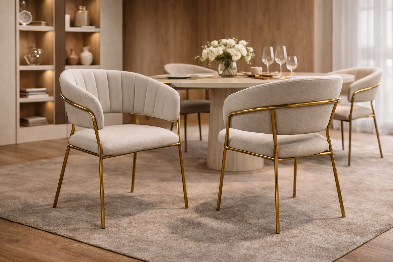 Modern Cream Dining Chair with Stainless Steel Frame | Milano Curve | Glara Home - GLARA HOME