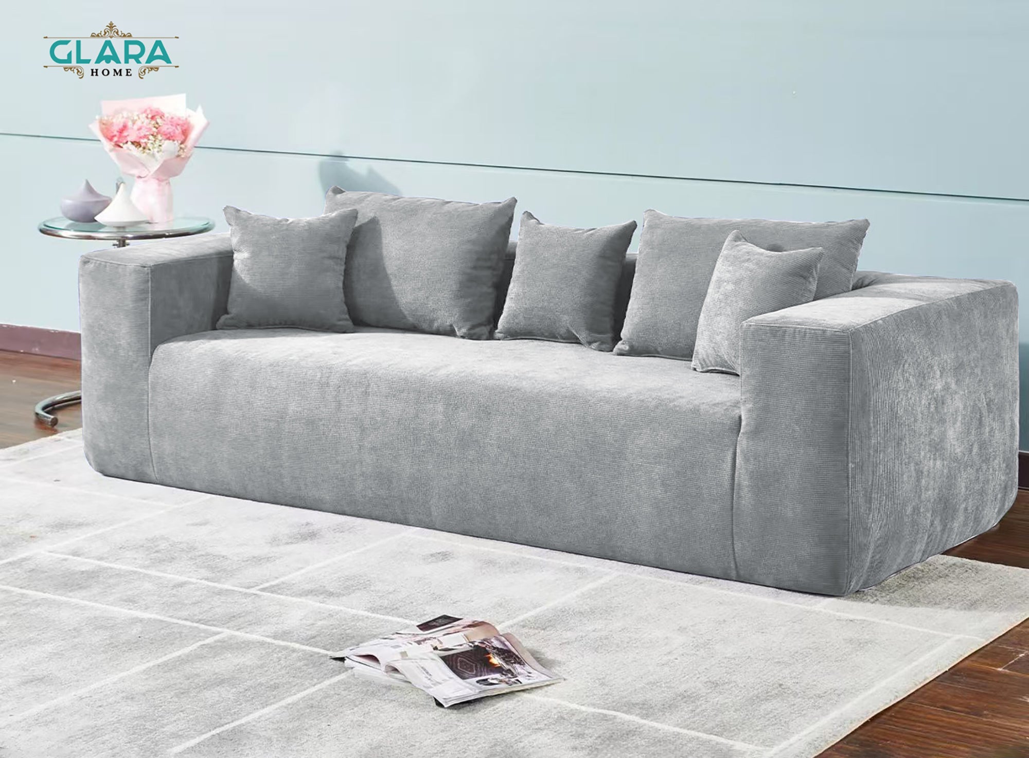 Modern Minimalist Compressor Sofa – Light Grey Chenille Elegance - GLARA HOME