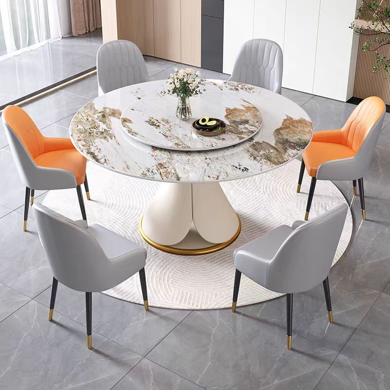 NA019 White Gold Round Dining Table - GLARA HOME